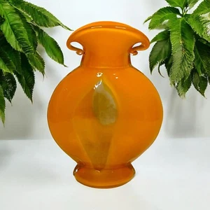 Orange Hand Blown Glass Vase Margies Garden? MCM Abstract Tangerine *READ - Picture 1 of 13