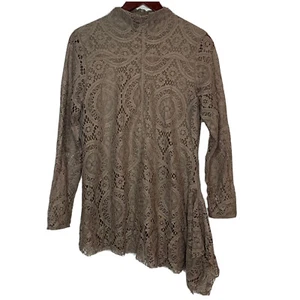 Soft Surroundings Large Tunic Top Lace Turtleneck Mockneck Tan Brown Fall Autumn - Picture 1 of 9