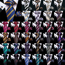 Hi Tie Mens 100% Silk Necktie Set Striped  Red Blue Black Pink Classic Formal US