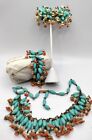 Vintage STUNNING Turquoise Glass & Coral Beaded Necklace Bracelet & Earrings