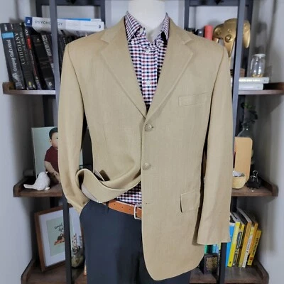 Abrigo deportivo Chaps Ralph Lauren para hombre tres botones beige oscuro espiga seda 40R Foto 1 de 4