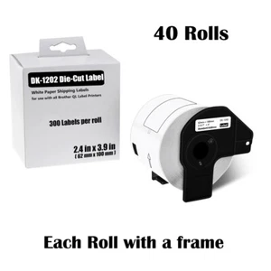40 Rollen 2,4 Zoll x 3,9 Zoll Weiß Papier Versandetiketten DK-1202 für Brother QL-500/700 - Bild 1 von 24