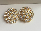 Vintage Gold Tone Earrings Cluster Style With Clear Rhinestones (One Broken Clip