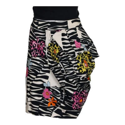 Falda midi con estampado animal Enrico Coveri - 28W UK 8 mezcla de poliéster blanco y negro Foto 1 de 4