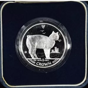 1988 Isle of Man 1 oz Silver Manx Cat Crown Proof w/box & COA - Picture 1 of 4