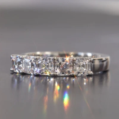 1.80 TCW Asscher Moissanite 5-Stones Engagement Ring in 14K White Gold Plated - Image 1 of 4