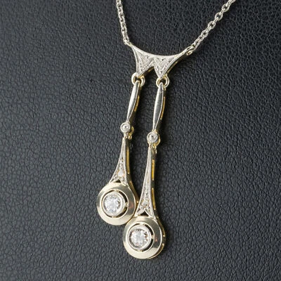 Antique 14k gold and platinum necklace with 0.22 ct old european-cut diamon - Image 1 of 4