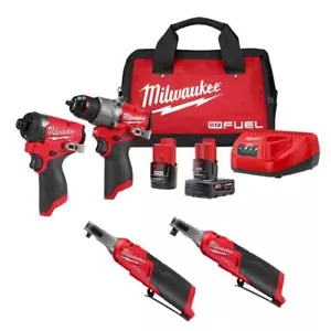 Milwaukee Hammer Drill, Impact Driver, (2) Ratchet Combo Kit 12V Li-Ion Cordless - Picture 1 of 11