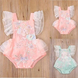 Hot Born Baby Mädchen Rüsche Fliege Ärmel Spitze Strampler Overall Tutu Kleid Kleidung\n - Bild 1 von 15
