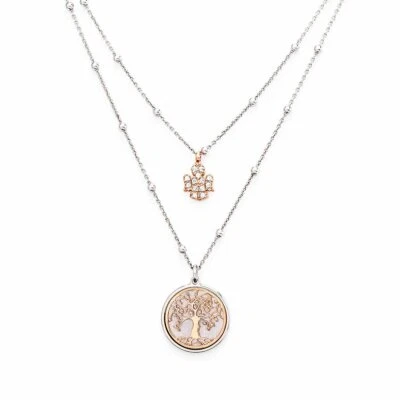 Collana Amen doppio filo con Albero della Vita  e Angelo in Argento 925 CL2AL1 - Immagine 1 di 2