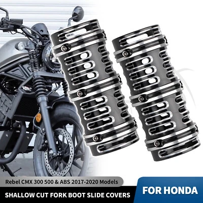 Cubiertas deslizantes para botas de horquilla de aluminio CNC negras aptas para Honda Rebel CMX300 CMX500 ABS Foto 1 de 4