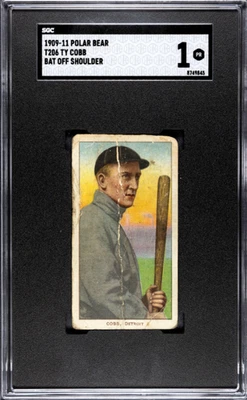 1909 - 11 T206 北极熊 Ty Cobb 球棒露肩 SGC 1 — 第 1/2 张图片