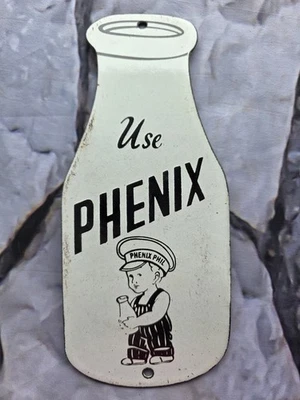 ВИНТАЖНЫЙ ФАРФОРОВЫЙ ЗНАК Phenix Phil On Use Phenix Milk Bottle 10 дюймов x 4 дюйма - Изображение 1 из 4