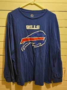 Majestic T-Shirt Mens 2XL Buffalo Bills Long Sleeve Navy Team Logo Crewneck - Picture 1 of 4