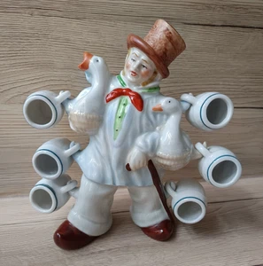 Schöne uralte Porzellan Figurenflasche Schnaps Flasche Figur Gänsehirte Gemarkt - Bild 1 von 13