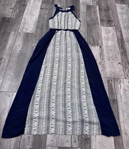 Women’s Carmen Marc Valvo Size 6 Dress Halter Long Maxi Lightweight Blue White - Picture 1 of 7