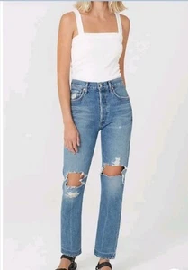 Jeans Citizens of Humanity Charlotte dritti invecchiati vita alta bottoni mosca 24 - Foto 1 di 16