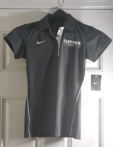 Neu mit Etikett Nike Logo Damen XS grau Clemson Rudern Sport Polo Dri-Fit Activewear Shirt - Bild 1 von 8