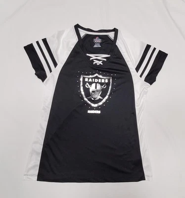 Top de mujer Oakland Raiders M jersey negro majestuoso con cordones cuello en V pulóver Foto 1 de 4
