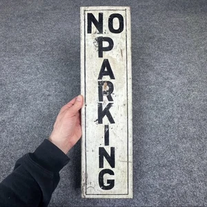 Vintage handbemaltes Parkverbotsschild Holz 22,5 Zoll schwarz weiß vertikal Volkskunst - Bild 1 von 8