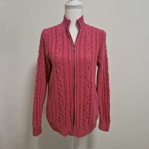 Suéter LL Bean para mujer talla L M rosa tejido con cable cremallera completa cárdigan de pescador - Imagen 1 de 11