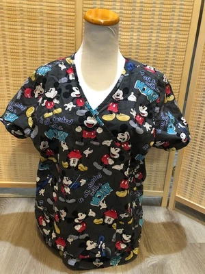 Scrubs Scrub Top Cartoon Disney Mickey It all Started With A Mouse Large L H301 - Image 1 of 4
