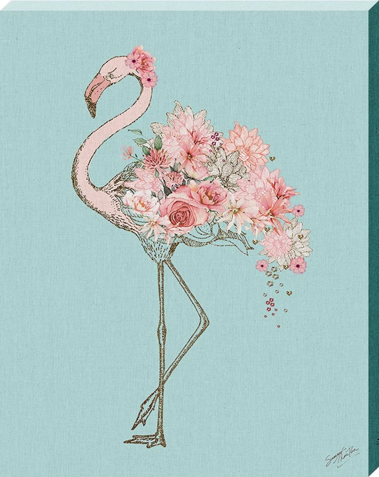 Summer Thornton Floral Flamingo Large Canvas Print - Image 1 of 1