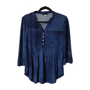 Cocomo Size M Studded 3/4 Sleeve Navy Blouse - Picture 1 of 6