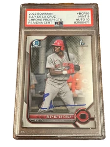 Autógrafo firmado por ELLY DE LA CRUZ 2022 1er Bowman cromo PSA ADN 9/10 - Imagen 1 de 1