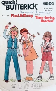 Vintage Butterick Pattern 6500 Girls Vest, Skirt, Shorts & Pants Child Sz 4 5 6 - Picture 1 of 2