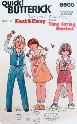 Vintage Butterick Pattern 6500 Girls Vest, Skirt, Shorts & Pants Child Sz 4 5 6 - Image 1 of 2