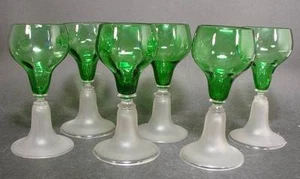 6 Römer / Weinglas, 19.Jh. Optisch mundgeblasener grüner Kelch. - Picture 1 of 1