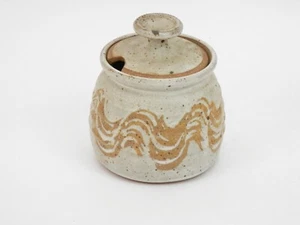 Olla de miel de cerámica de gres moteado vintage / tarro de azúcar firmado - Imagen 1 de 7