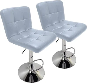Set of 2 Adjustable Swivel Bar Stools - Modern PU Leather Dining Chairs - Picture 1 of 9