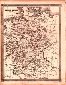 "GERMAN STATES" Antique authentic map 1842 - Picture 1 of 1