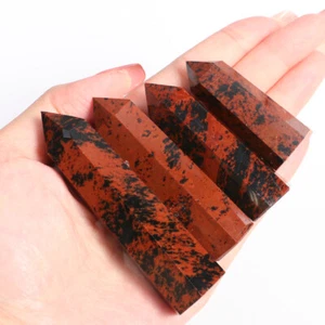 4~8cm Natural Mahogany Red Obsidian Obelisk Tower Crystal Quartz Point Wand - Picture 1 of 22