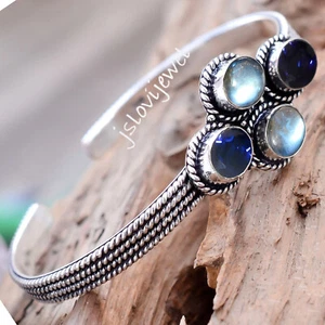 Tanzanite Cut, Labradorite Gemstone Bangle 925 Sterling Silver Bracelet Cuff/H96 - Picture 1 of 5