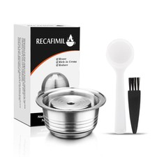 Reusable Coffee Capsule Replacement Shell Stainless Steel Filter W/brush Spoon
