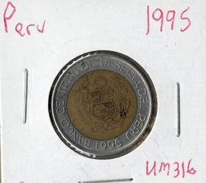 Moneda Perú 5 Nuevas Soles 1995 KM316, bimetálica - Imagen 1 de 2
