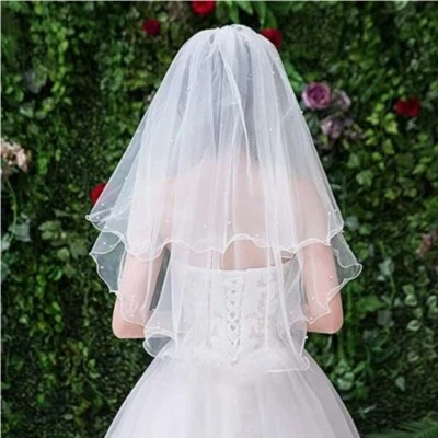 Wedding Veil White / Ivory Pearl Wedding Bridal Veil with Comb - Image 1 of 2
