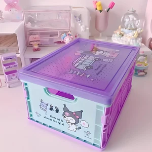 Sanrio KUROMI Folding Storage Box Large 13"x9" Durable PVC Lidded Container Bin - Picture 1 of 19