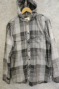 BURTON Dry Ride Men's M Shirt Shacket Hooded Gray Plaid Button Up Ski Gorpcore - Picture 1 of 11