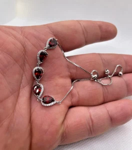 925 STERLING SILVER LARIAT BRACELET W/ LAB DIAMONDS & RUBY CLOSEOUT!!!! - Picture 1 of 6