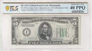 $5 1934 FRN, Fr. 1956-Im Rare Minneapolis Mule =2 KNOWN= PCGS-B EF 40PPQ - Picture 1 of 2