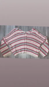 POL Women’s Size Large Sweater Striped Crop Oversized Slouch Comfy Cute Knit - Picture 1 of 5