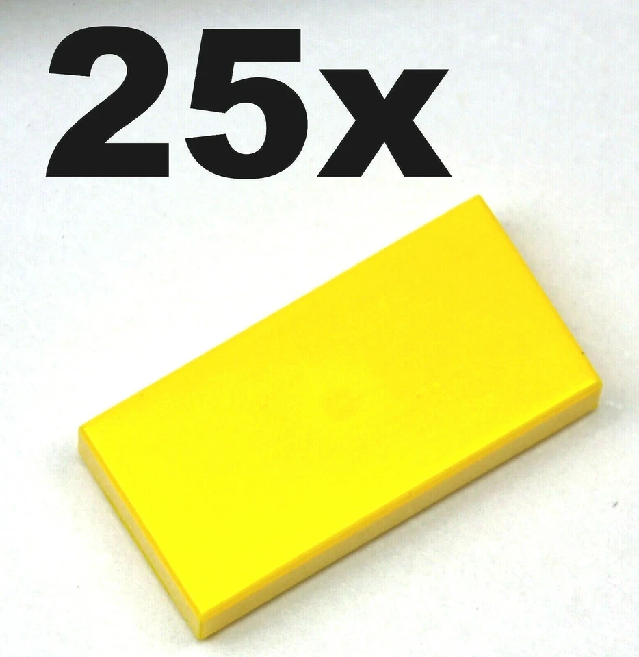 NEW LEGO - TILES - 1 x 2 - Yellow tile x 25 - 1x2 smooth flat tiled - Image 1 of 1