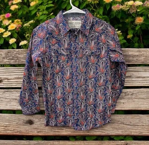 NWOT Cody James Boys Snap Button Down Shirt Size Med LSleeve Paisley Blue Red - Picture 1 of 4