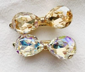 2 pieces luxury jeweled crystal rhinestones bow hair clip metal sparkly bangs... - Picture 1 of 7