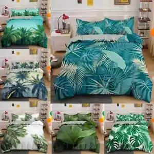 Comforter Cover Tropical Botanical Leaves Duvet Bedding Set Quilt Microfiber - Picture 1 of 28