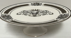 Grace Teaware HALLOWEEN SKULL 10 1/2" Cake Stand WHT/BLK/GLD New - Picture 1 of 5